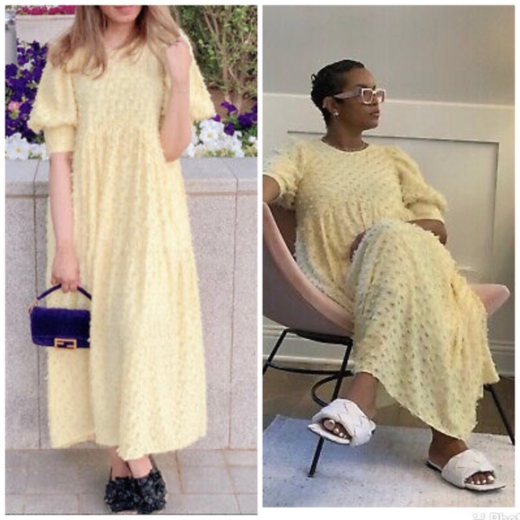 MIDI LOOSE-FITTING TEXTURED DRESS PUFF SLEEVES - Picture 7 of 11